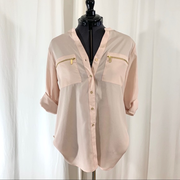 Calvin Klein Tops - Calvin Klein Pink Gold Button Down Top